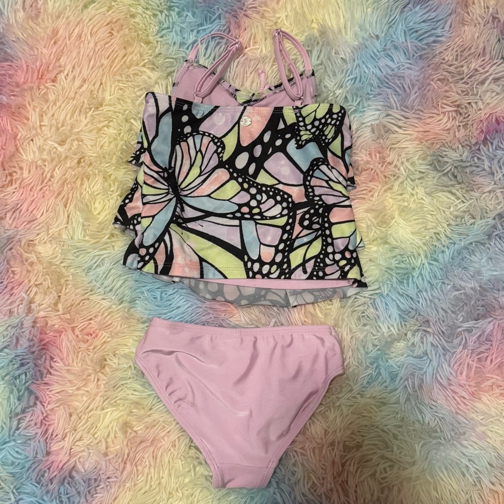 Colorful Butterfly Print Ruffle Tankini Set - Picture 3 of 4